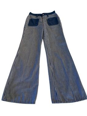 Vintage 1970s Turtle Box Bell Bottom Jeans – Blue & White Striped Wide Leg Pants